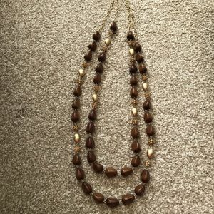 DOUBLE STRAND 41” WOOD AND METAL NECKLACE